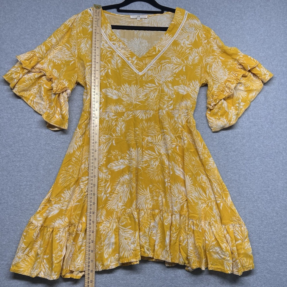 Label Of Love Babydoll Dress Yellow Floral‎ Hi Low Flutter Sleeve Size Med Flowy - Picture 6 of 14